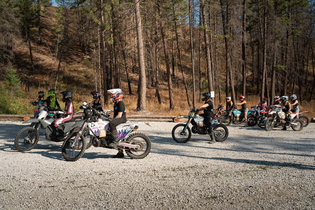Riders lined up on their bikes at the Fall Throttle staging area.